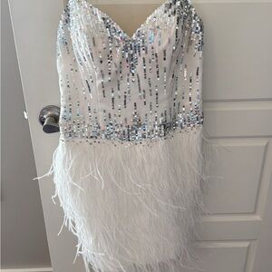 Silver Sequin and Feather Dress